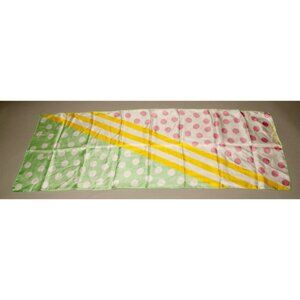 Sally Gee Vintage Scarf Polka Dots Stripes Pink Yellow Green